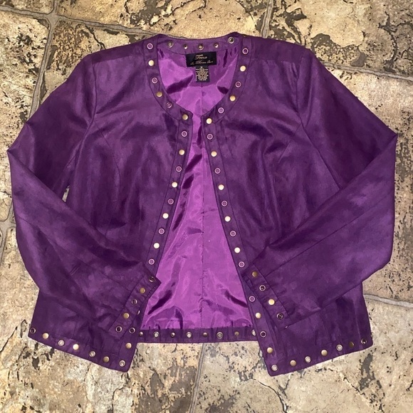 Trenz Purple Faux Suede Studded Open Front Jacket Size Medium - Picture 2 of 10